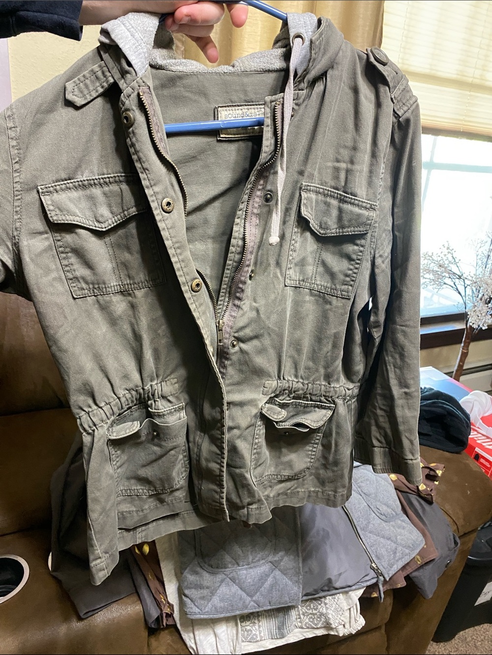 Sound & Matter Olive Utility Hooded Jacket